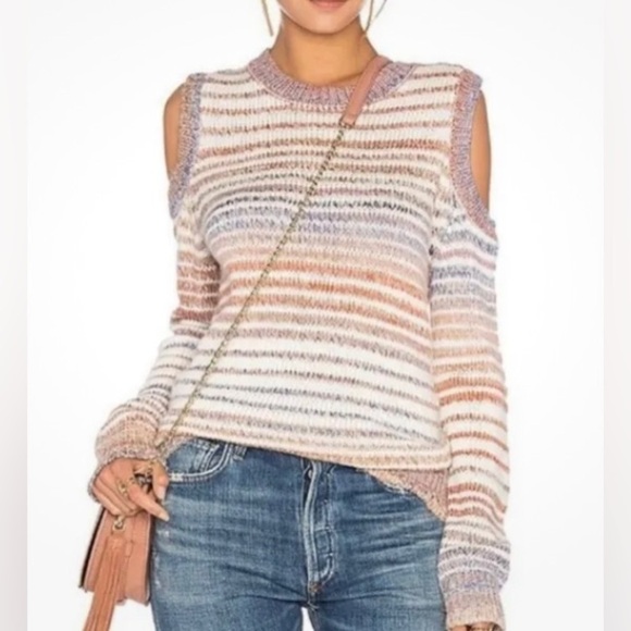 Rebecca Minkoff Page stripe cold shoulder sweater size large - Picture 2 of 14